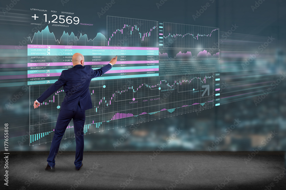 Aufkleber stock exchange trading data information displayed on a futuristic interface