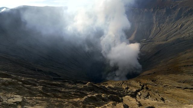 Panning shot of Bromo volcano crater