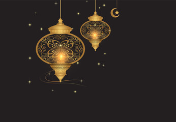 Golden Lantern with pattern design decoration Arabic style