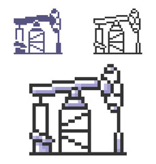 Pixel icon of oil derrick in three variants. Fully editable