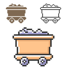 Pixel icon of coal wagon in three variants. Fully editable