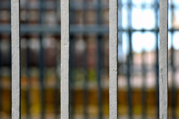 Close up of iron bars. Focus on foreground.