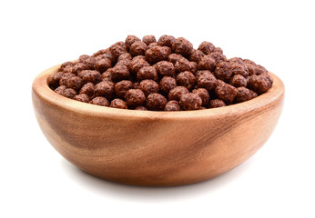 Dry breakfast with chocolate in a wooden bowl
