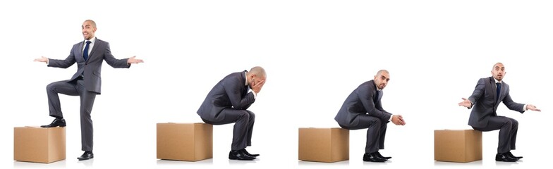 Collage of photos with man and boxes