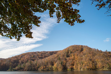 Scenic Plitvice lakes national park in Croatia during autumn time