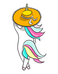 Hand drawn illustration of a magic unicorn. Can be used for greeting, birthday and invitation card.