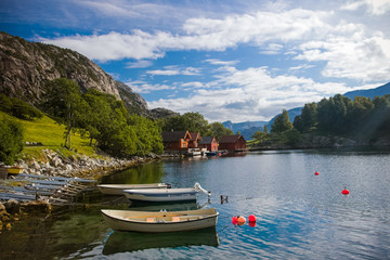 Calm and relaxing landscape in a fjord - obrazy, fototapety, plakaty