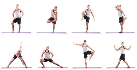 Man doing exercises on white