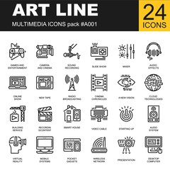 Set of pixel perfect outline multimedia icons with long shadow. Editable stroke. Smart house wireless. Radio broadcasting. Mobile system and pocket gadjets.