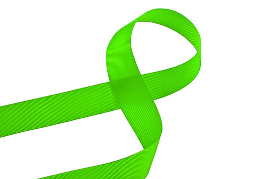 Green Cancer Awareness Ribbon On A White Background