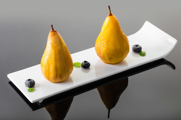dessert, baked pear