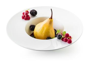 dessert, baked pear
