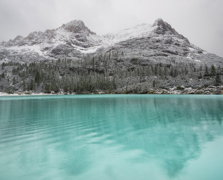 Lake in the mountain valley in the Italy. Beautiful natural landscape in the Italy mountains.