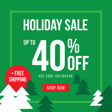 Holiday Up To 40% Off Sale Advertisement Square Template Vector Illustration
