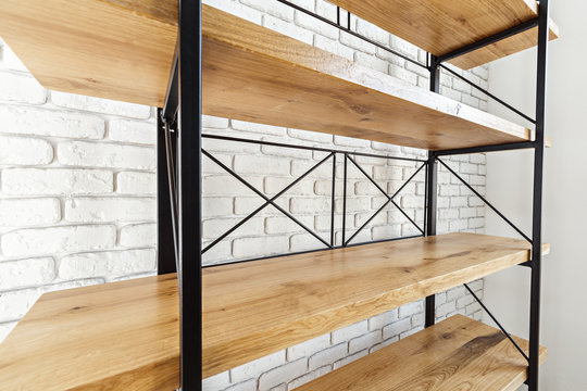 modern wooden rack in the loft interior