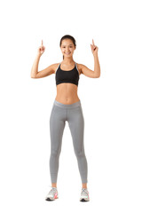 Obraz premium Woman with hand show with blank sign