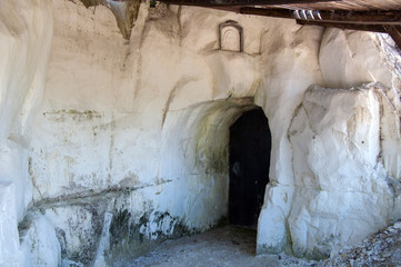 One of the entrances to the cave complex of the Belogorsky resurrection monastery, Kirpichi khutor (farm), Podgorensky district, Voronezh region, Russian Federation
