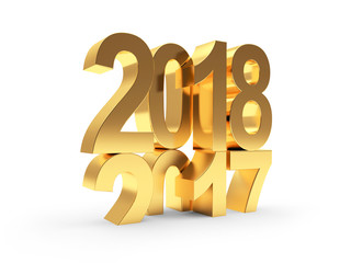 2017 changed to golden 2018 New Year. 3D illustration 