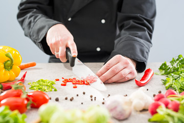 Slicing, chopping and peeling the vegetables cook.