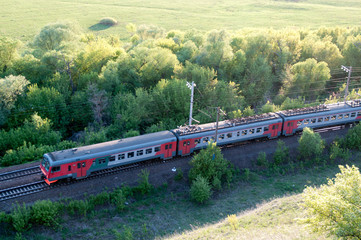 Alternating current electric multiple unit type ED9M between the stations Kopanishche and Krupennikovo, Liski district, Voronezh region, Russian Federation