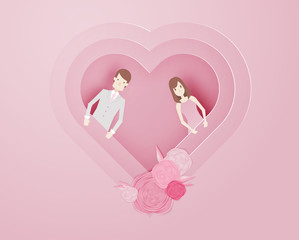 Happy valentine day 3d layer paper art style