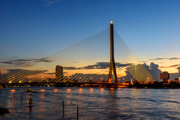 Obraz premium Big Suspension bridge in Sunset time / Rama 8 bridge in sunset time