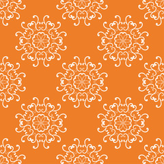 White floral seamless pattern on orange background