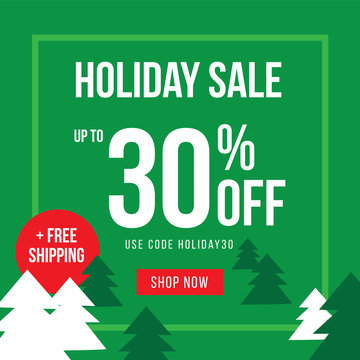 Holiday Up To 30% Off Sale Advertisement Square Template Vector Illustration