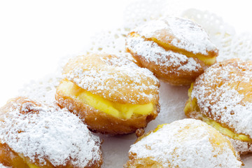 Handmade krapfen filled with pastry cream