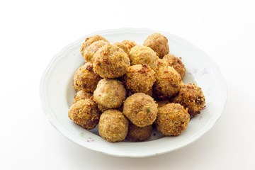 Fried meat meatballs in oil