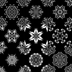Black and white floral ornaments. Collection of seamless patterns