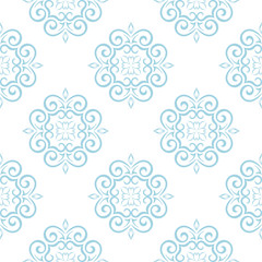 Blue floral seamless design on white background