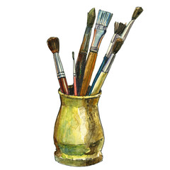 Watercolor paintbrush. Drawing and painting tools. Hand drawn illustration