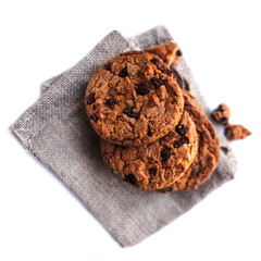 Chocolate chip cookies isolated on white background  with copy  place for text