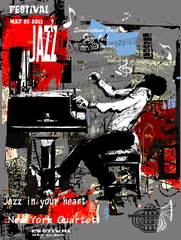 Foto op Plexiglas Jazzposter met pianist over grungeachtergrond © Isaxar