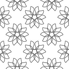 Black floral seamless ornament on white background