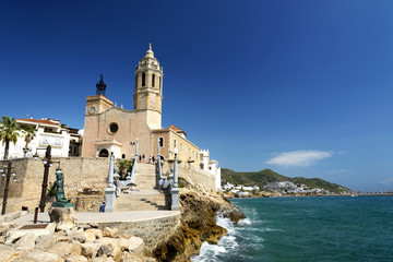 Fototapeta na wymiar Church of Sant Bartomeu and Santa Tecla in Sitges, Spain
