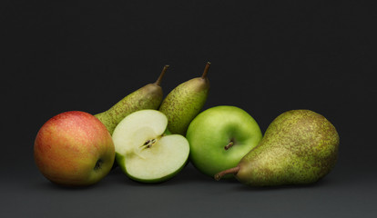 Still life with autumn fruit, pears and apples isolated on gray