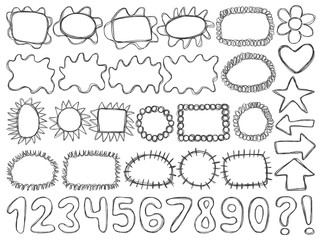 Frames doodle pencil signs set fuuny black white