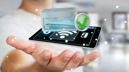 Businessman using contactless terminal payment 3D rendering