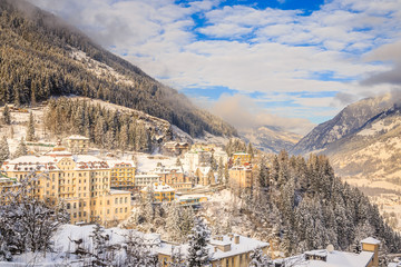 Fototapeta na wymiar View of hotels in the austrian spa and ski resort Bad Gasteinl, Austria