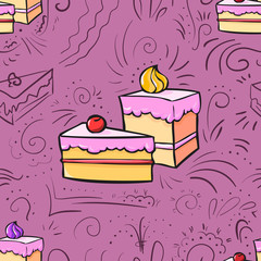 Seamless violet pattern with two cakes