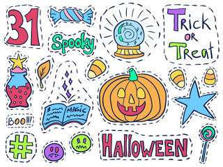 Fototapeta premium Patch badges halloween set holiday doodle stickers 1