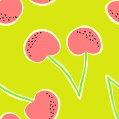 Hand drawn seamless pattern with cherries.
