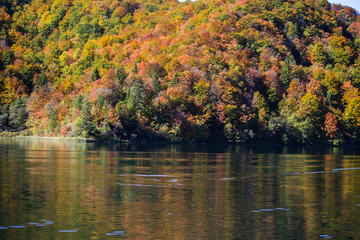 Plitvice lakes autumn landscape
