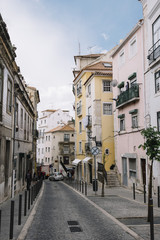 Streets of Lisbon, houses covered with Portuguese tile