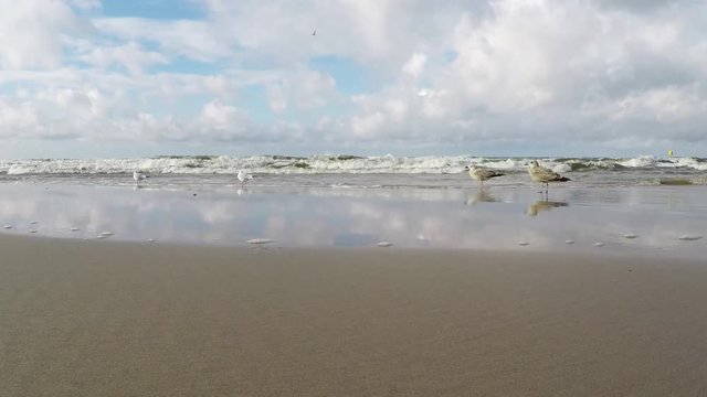 tarke Brandung der Ostsee an der polnischen K&uuml;ste, Kamera tief in der Brandung