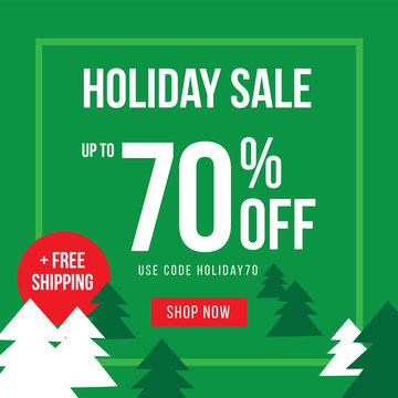 Holiday Up To 70% Off Sale Advertisement Square Template Vector Illustration