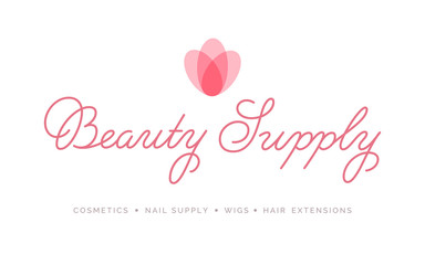 Fototapeta na wymiar Beauty Supply Logo Vector Lettering. Custom Handmade Calligraphy. Vector Illustration.
