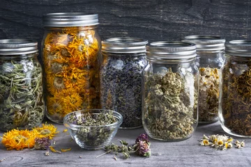 Foto op Canvas Herbs in jars © Elenathewise